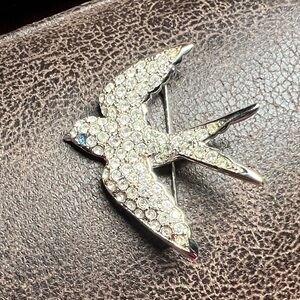 Elegant Silver Crystal Bird Brooch